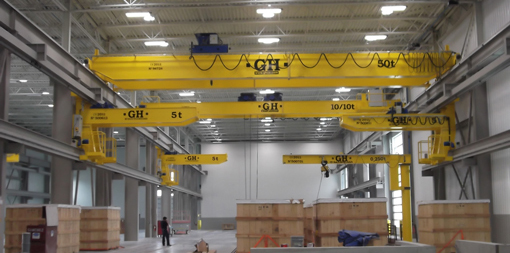 overhead cranes at different heights