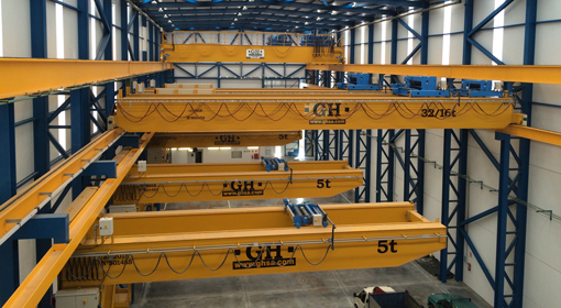 overhead cranes at different heights