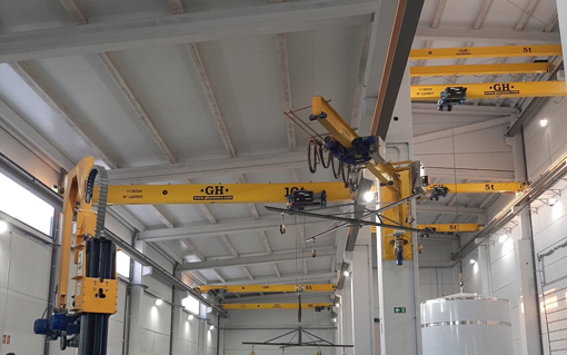 overhead cranes at different heights